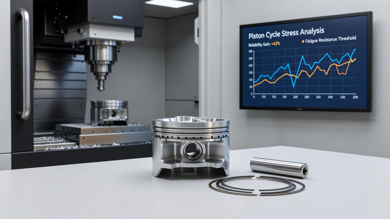 Metrology station verifying piston dimensions during Sunpiston production
